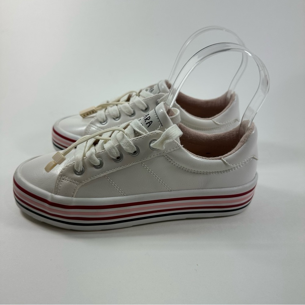 Zara White and Red Platform Sneakers